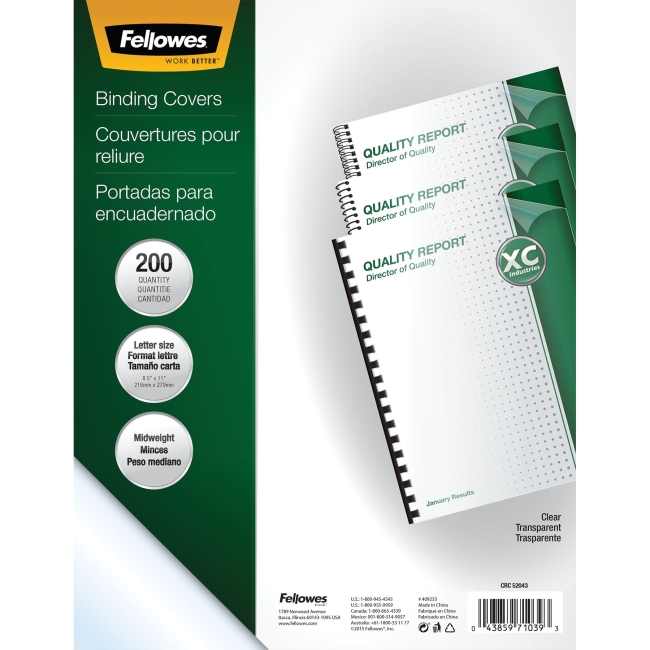 Fellowes Crystals Clear PVC Covers - Letter, 200 Pack 5204303