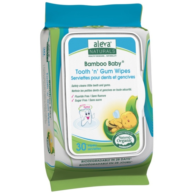 Aleva Naturals Bamboo Baby Tooth 'n' Gum Wipes, 360 Count (12 Packs of 30) 37960