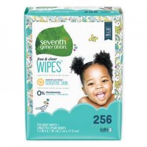 Seventh Generation Free & Clear Baby Wipes, Refill, Unscented, White, 256/Pack SEV34219 34219