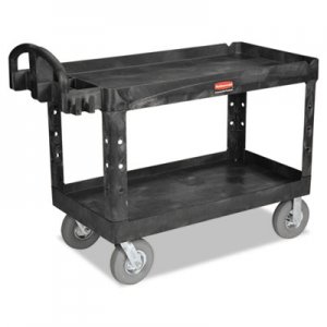 Rubbermaid Commercial Heavy-Duty 2-Shelf Utility Cart, TPR Casters, 26w x 55d x 33 1/4h, Black RCP4546BLA FG454600BLA