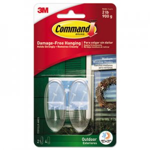Command All Weather Hooks and Strips, Plastic, Medium, 2 Hooks & 4 Strips/Pack MMM17091CLRAW 17091CLRAW
