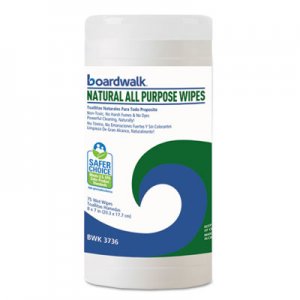 Boardwalk Natural All Purpose Wipes, 7 x 8, Unscented, 75 Wipes/Canister, 6/Carton BWK3736 BWK4736