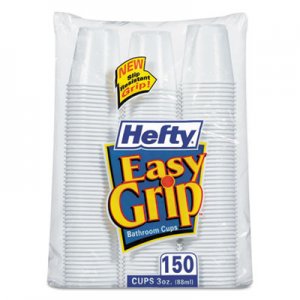 Hefty Easy Grip Disposable Plastic Bathroom Cups, 3oz, White, 150/Pack, 12 Pks/Carton RFPC20315CT PAC C20315