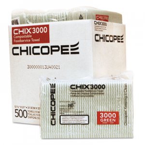 Chix Food Service Towels, 12 3/8 x 21, White w/Green Stripe, 500/Carton CHI3000 3000