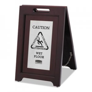 Rubbermaid Commercial Executive 2-Sided Multi-Lingual Caution Sign, Brown/Stainless Steel,15 x 23 1/2 RCP1867508 1867508