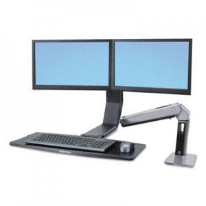 Ergotron WorkFit-A Sit-Stand Workstation, Dual LCD Monitors, Polished Aluminum/Black ERG24312026 24312026