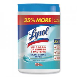 LYSOL Brand Disinfecting Wipes, Ocean Fresh Scent, 7 x 8, White, 110/Canister, 6/Pack RAC93010CT 19200-93010
