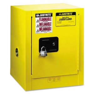 JUSTRITE Sure-Grip EX Countertop Safety Cabinet, 17w x 17d x 22h, Yellow JUS890400 JUS 890400
