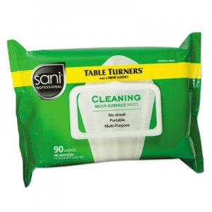 Sani Professional Table Turner Wet Wipes, 7 x 11 1/2, White, 90 Wipes/Pack, 12 Packs/Carton NICA580FW NIC