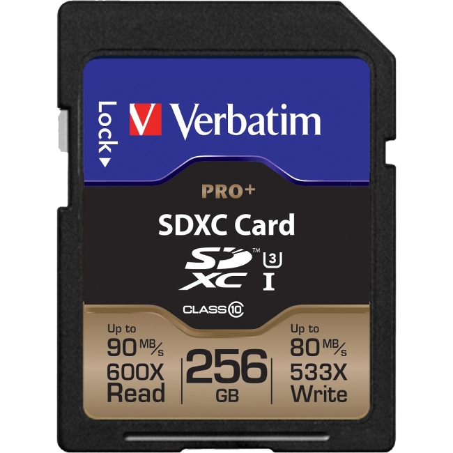 Verbatim 256GB ProPlus 600X SDXC Memory Card, UHS-1 U3 Class 10 99141