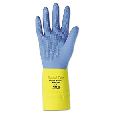 AnsellPro Chemi-Pro Neoprene Gloves, Blue/Yellow, Size 10, 12 Pairs ANS22410 224-10