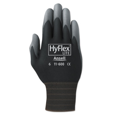 AnsellPro HyFlex Lite Gloves, Black/Gray, Size 9, 12 Pairs ANS116009BK 012-11-600-9-BK
