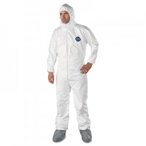 DuPont Tyvek Elastic-Cuff Hooded Coveralls w/Boots, White, X-Large, 25/Carton DUPTY122SXL 251-TY122S-XL