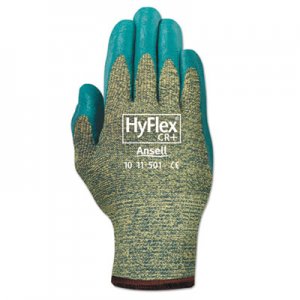 AnsellPro HyFlex 501 Medium-Duty Gloves, Size 11, Kevlar/Nitrile, Blue/Green, 12 Pairs ANS1150111 012-11-501-11
