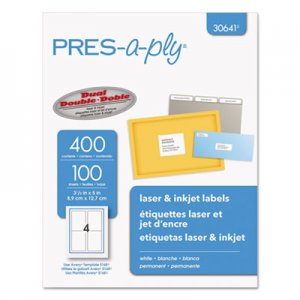 PRES-a-ply Laser/Inkjet Shipping Labels, 3 1/2 x 5, White, 400/Pack AVE30641 30641