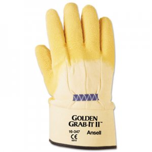AnsellPro Golden Grab-It II Heavy-Duty Work Gloves, Size 10, Latex/Jersey, Yellow, 12 PR ANS1634710 16-347-10