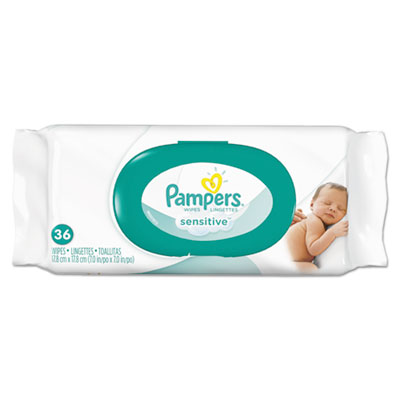Pampers Sensitive Baby Wipes, White, Unscented, 6 4/5 x 7, 36/Pack, 12 Pack/Carton PGC17116CT 17116