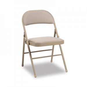 Alera Steel Folding Chair with Two-Brace Support, Fabric Back/Seat, Tan, 4/Carton ALEFC97T
