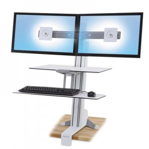 Ergotron WorkFit-S Sit-Stand Workstation w/Worksurface+,Dual LCD Monitors, White ERG33349211 33-349-211