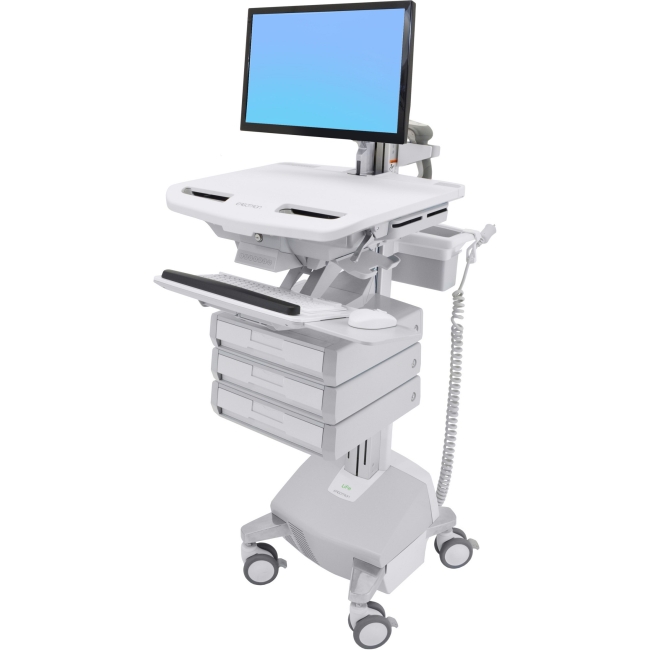Ergotron StyleView Cart with LCD Arm, LiFe Powered, 3 Drawers (1x3) SV44-1232-1