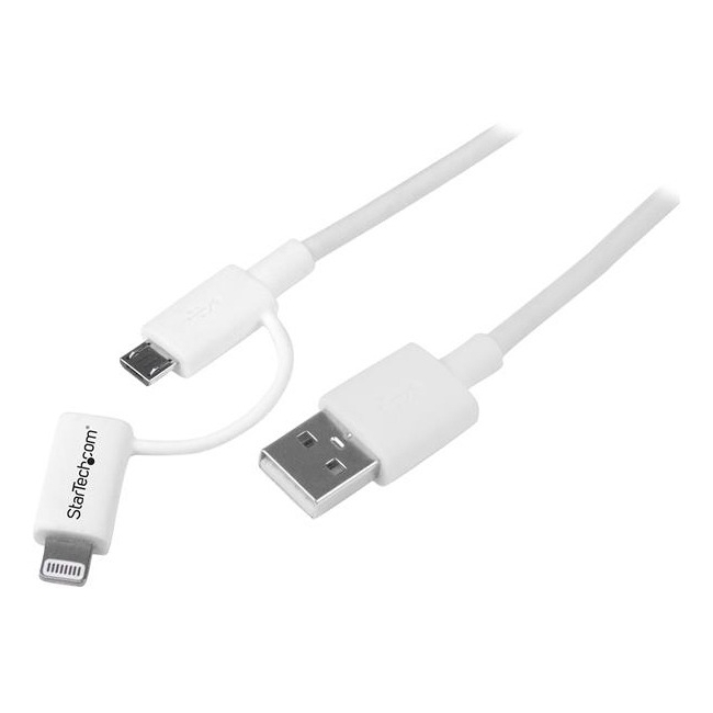 StarTech.com 1m (3ft) Apple Lightning or Micro USB to USB Cable for iPhone/iPod/iPad-White LTUB1MWH