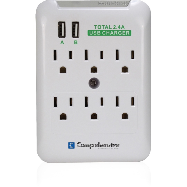 Comprehensive Wall Mount 6-Port Surge Outlet CPWR-SP6-USB2