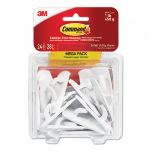 Command General Purpose Hooks, 1lb Capacity, Plastic, White, 24 Hooks, 28 Strips/Pack MMM17002MPES 17002-MPES
