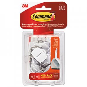 Command General Purpose Hooks, 0.5lb Capacity, Wire, White, 28 Hooks, 32 Strips/Pack MMM17067MPES 17067-MPES