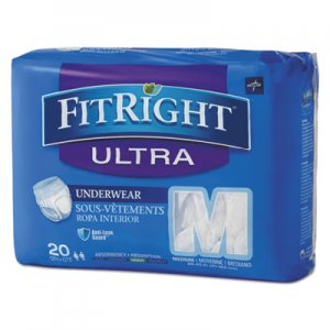 Medline FitRight Ultra Protective Underwear, Medium, 28-40" Waist, 20/Pack, 4 Pack/Ctn MIIFIT23005ACT FIT23005ACT