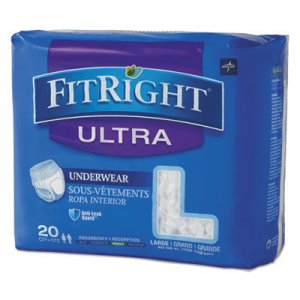 Medline FitRight Ultra Protective Underwear, Large, 40-56" Waist, 20/Pack, 4 Pack/Carton MIIFIT23505ACT FIT23505A
