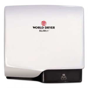 WORLD DRYER SLIMdri Hand Dryer, Aluminum, White WRLL974A L-974A