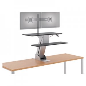 HON Directional Desktop Sit-to-Stand with Dual Monitor Arm, Silver/Black HONS1102 HS1102