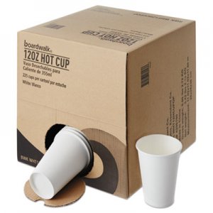 Boardwalk Convenience Pack Paper Hot Cups, 12 oz, White, 225/Carton BWKWHT12HCUPOP