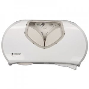 San Jamar Twin Jumbo Bath Tissue Dispenser, 19 1/4 x 6 x 12 1/4, White/Clear SJMR4070WHCL R4070WHCL