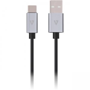 V7 USB 2.0A male to USB-C male Cable 3ft Grey Aluminum V7U2C-1M-ALUGR-1NC