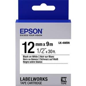 Epson LabelWorks Standard LK Tape Cartridge ~1/2" Black on White LK-4WBN
