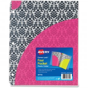 Avery Damask Corner Lock 4-Pocket Plastic Folder 47715 AVE47715