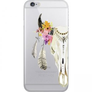 OTM iPhone 7/6/6s Hybrid Clear Phone Case, Feather & Skull OP-IP7ACG-Z043A