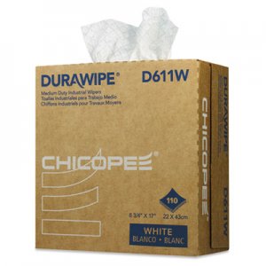 Chicopee Durawipe Medium-Duty Industrial Wipers, 8.8 x 17, White, 110/Box, 12 Box/Carton CHID611W D611W