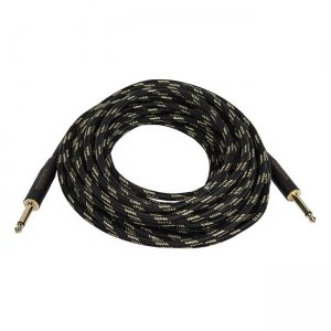 Monoprice 35ft. Cloth Series 1/4 inch T/S Male 20AWG Instrument Cable - Black & Gold 601435