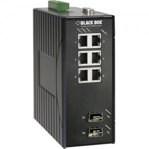 Black Box Hardened Managed Ethernet Switch, (6) 10/100-Mbps, (2) GE SFP, DIN-Rail, DC LEH906A-2GSFP