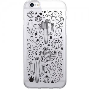 OTM Prints Clear Phone Case, Desert Cacti Outlined Black - iPhone 7/7S OP-IP7V1CG-A02-24