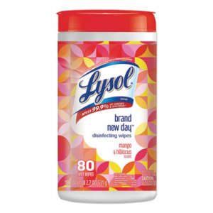 LYSOL Brand Disinfecting Wipes, Brand New Day, 7" x 8", White, 80/Canister, 6/Carton RAC97181 19200-97181