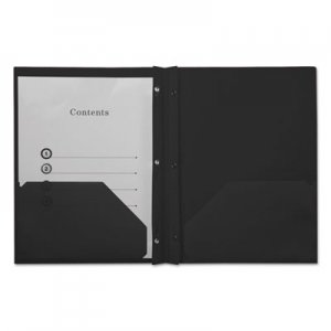 Genpak Plastic Twin-Pocket Report Covers with Fasteners, 3 Fasteners, 100 Sheets, Black UNV20550