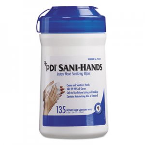 Sani Professional Sani-Hands ALC Instant Hand Sanitizing Wipes, 7.5x6, White, 135/Canister,12/Ctn NICP13472 P13472