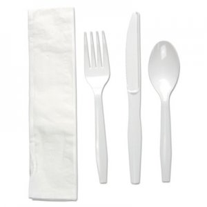 Boardwalk Four-Piece Cutlery Kit, Fork/Knife/Napkin/Teaspoon, White, 250/Carton BWKFKTNMWPSWH FKTNMWPSWH