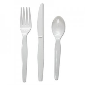 Boardwalk Three-Piece Cutlery Kit, Fork/Knife/Teaspoon, Heavyweight, White, 250/Carton BWKFKTHWPSWH FKTHWPSWH
