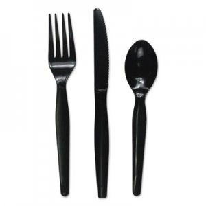 Boardwalk Three-Piece Cutlery Kit, Fork/Knife/Teaspoon, Heavyweight, Black, 250/Carton BWKFKTHWPSBLA FKTHWPSBLA