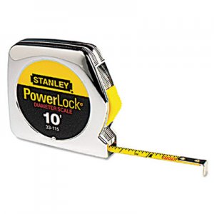 Stanley Tools Powerlock Tape Rule, 1/4" x 10ft, Plastic Case, Chrome, 1/16" Graduation BOS33115 33-115