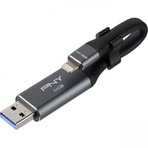 PNY DUO LINK USB 3.0 OTG Flash Drive For iPhone and iPad P-FDI64GLA02GC-RB